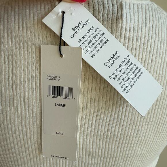 CALVIN KLEIN CREAM RIBBED SMOOTH COTTON SWEATER TANK TOP LARGE SP4O583222 - Picture 7 of 10